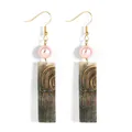 Detailed shot of long black shell earrings with gold hooks and pink pearl accents - Pink Bead Marble Texture Style (HWB4323-6) / Deep Green Brown Grey (HWB4323-6)