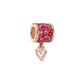 Rose gold bead charm with red and pink pavé stones and a dangling hollow heart pendant - Red Pink Gradient Pave Heart Style (L3-62)