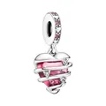 Pink heart-shaped crystal charm in silver setting with sparkling zirconia accents - Pink Heart Wrap Style (L3-61)