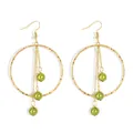 Elegant gold hoop earrings with green pearl tassels and hammered finish in minimalist style - Olive Green (HWX1742-5)