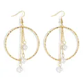 Minimalist gold hoop earrings with textured finish and hanging white pearl tassels - White (HWX1742-4)