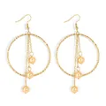 Elegant gold hoop earrings with cascading tassel chains and champagne pearl accents - Champagne Gold (HWX1742-7)