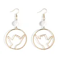 Hawaiian Shaka hand gesture drop earrings with pearls and gold metal finish - White (HWX1674-4)