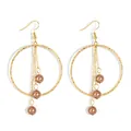 Elegant gold-tone hoop earrings with hanging brown beads and delicate tassel chains - Brown (HWX1742-9)