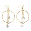 Golden tassel drop earrings with hammered hoop and grey pearl accents for women - Silver Gray (HWX1742-11)