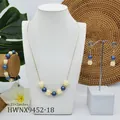Set gioielli con perle viola e collana e orecchini a fiore di gelsomino in resina - Dark Blue Pearl Bud(HWNX9452-18)