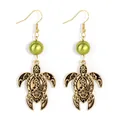 Gold turtle earrings with green beads and hollow shell design for a beach vacation - Grass Green Bead (HWNX9436-5)