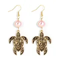 Vintage Schildkröten Ohrringe Gold mit schwarzer Emaille und rosa Perlen Anhängern - Rosa Perle (HWNX9436-6)