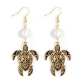 Golden turtle earrings with white pearls and black enamel shells for beach vacations - Pale Green Bead (HWNX9436-3)