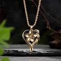 Collar clásico con colgante de corazón dorado con esmalte negro y flor de hawái - Estilo Corazón Esmalte Dorado (HWNX627)