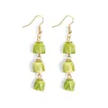 Elegant gold earrings featuring three tiered green tulip flower buds in a drop style - Light Green (HWX2727-1)