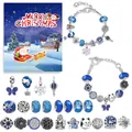 Blue Christmas bracelet DIY set with festive charms and holiday greeting card backdrop - Blue Christmas Santa Blind Box