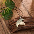 Hawaiian shell ray fish pendant with wave engravings on a black velvet cord necklace - Stingray Style (HWBN243)