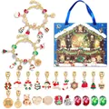 Calendario dell'Avvento 24 giorni con kit bracciali DIY e ciondoli natalizi in borsa - Stile Oro (M-13)