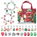 Weihnachts-Adventskalender DIY Armband-Set mit Anhängern und Geschenkbeutel - Rotes Schneemann Thema (M-12)