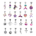 Detailed assortment of 24 colorful alloy enamel charms for DIY bracelet jewelry making - Purple Assorted Style