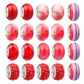 20 piezas de cuentas de vidrio rojo con agujero grande para pulseras DIY y núcleos de plata - Juego de 20 Piezas / Rojo
