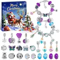Christmas DIY charm bracelet advent calendar set with purple beads and holiday gift box - Purple Sky Blue Unicorn Charm Set (M-34) / 20x17x1.4cm