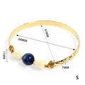 Handmade gold etched bangle with tiger eye and resin jasmine flowers size S - Blue Tiger Eye Style (64mm-S)