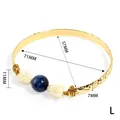 Golden open bangle featuring Tiger Eye resin stone and white flower ornaments - Blue Tiger Eye Style (71mm-L)
