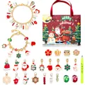 Calendrier de l'Avent de bijoux 24 jours avec breloques DIY et bracelets dorés - Boîte Calendrier Rouge Avec 2 Bracelets (M-20)