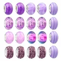 Mix de 20 cuentas de vidrio violeta DIY con strass y patrones crackle para pulseras - Juego de 20 Piezas / Púrpura