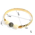 Bohemian gold bangle featuring tiger eye stone and resin jasmine flowers in size L - Labradorite Style (71mm-L)