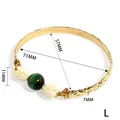 Golden handmade bangle with tiger eye bead and resin jasmine flowers in size L - Green Tiger Eye Style (71mm-L)