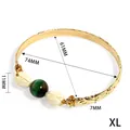 Golden open bangle with tiger eye bead and jasmine floral accents in XL size - Green Tiger Eye Style (74mm-XL)