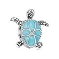 Silver sea turtle bead charm with blue enamel shell and sparkling center zircon crystal - Blue Sea Turtle Style (R2-35)