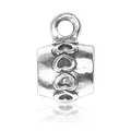 Antique silver alloy bail bead charm with triple embossed heart patterns for DIY bracelets - 3D Heart Style (ST-04)