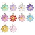 Set of ten colorful daisy alloy charms in enamel for DIY jewelry and necklaces - Multicolor Mixed