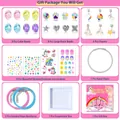 Kit bijoux licorne pour enfants avec perles colorées, breloques et boîte cadeau rose - Ensemble de Joncs avec Autocollants à Ongles / Coloré
