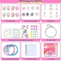 Kit DIY de bracelets pour enfants avec perles colorées et boîte cadeau licorne - Ensemble de Bracelets avec Autocollants à Ongles / Rose