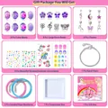 Kit bijoux DIY pour enfants avec perles mauves, pendentifs et coffret cadeau de licorne - Ensemble de Bracelets avec Autocollants à Ongles / Violet
