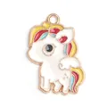 Pendentif licorne de dessin animé avec crinière colorée pour bijoux DIY - Pendentif licorne aux grands yeux en émail (23*15 mm) / 1 Pièce / Blocs de couleur