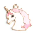 Pendentif licorne en alliage avec émail rose et blanc et contour doré électrolyté - Pendentif licorne rose en émail (24*17 mm) / 1 Pièce / Rose