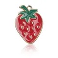 Sweet red enamel strawberry pendant with green leaf and golden seeds charm - Strawberry Style