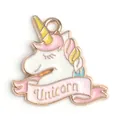 Pendentif licorne en alliage avec crinière rose et bordure dorée pour bijoux DIY - Pendentif licorne en émail (20,5*20 mm) / 1 Pièce / Blocs de couleur
