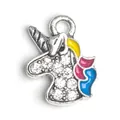 Pendentif licorne DIY avec strass étincelants et détails en émail coloré - Pendentif licorne serti de strass (14*11 mm) / 1 Pièce / Argent avec strass