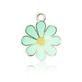 Mint green daisy alloy pendant with yellow center and silver trim for DIY jewelry - Green