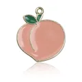 Sweet pink peach fruit pendant with gold alloy edges for DIY jewelry making - Peach Style