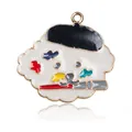 Cute white artist dog enamel charm with black beret and paintbrush for DIY jewelry - Artist Dog Style