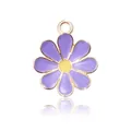 Purple daisy flower alloy charm with golden plating for DIY jewelry making - Deep purple
