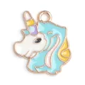 Pendentif licorne en émail bleu clair avec bordure or rose pour bracelets et colliers - Pendentif licorne bleu en émail (18*16 mm) / 1 Pièce / Bleu