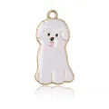 Joli pendentif chien Bichon Frisé blanc en alliage doré avec finition émail - Style Petit Chien Blanc