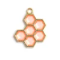 Hexagonal honeycomb charm in gold metal with orange enamel inlay for DIY jewelry - Pink Double-Sided Enamel Pendant