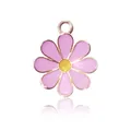 Pink and purple daisy flower pendant with yellow center and rose gold plating - Rose Red