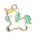 Pendentif licorne mignonne en alliage émaillé blanc et menthe pour bijoux DIY faits main - Pendentif licorne vert en émail (18*17 mm) / 1 Pièce / Vert