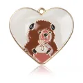 Pendentif chien en émail en forme de cœur avec bord doré pour bijoux DIY - Style Ours Coeur